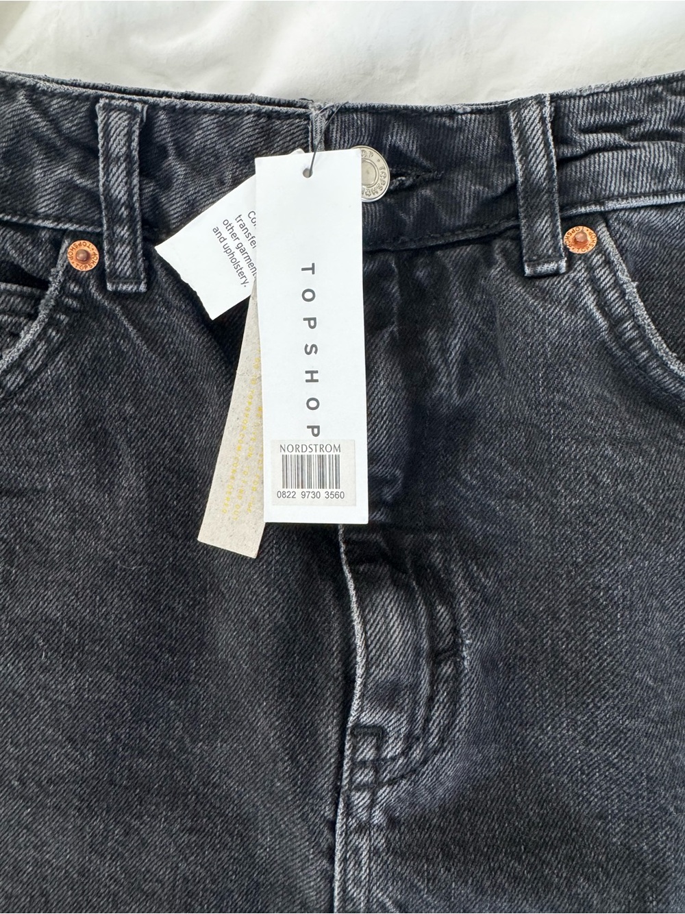NWT Topshop Black Washed Denim A-Line Mini Skirt - Picture 3 of 4